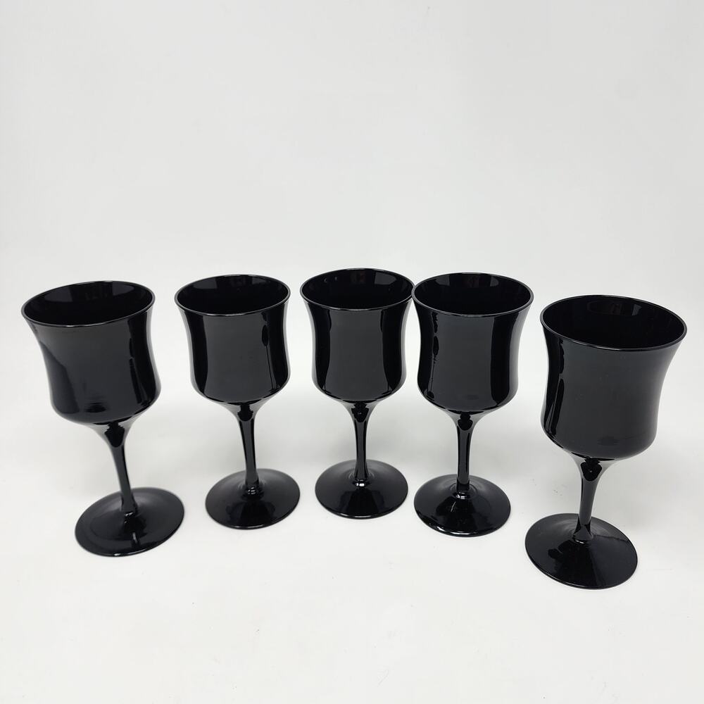 MCM American Manor Vintage Cordial Glasses 5.5" Ebony Black Set of 5 USA